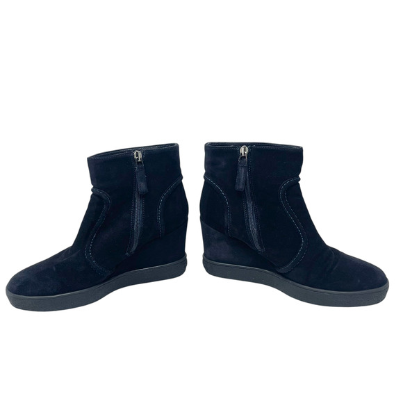 Aquatalia Camellia Suede Shearling Lined Wedge Ankle Boots - Black - Size 6 - Picture 6 of 9